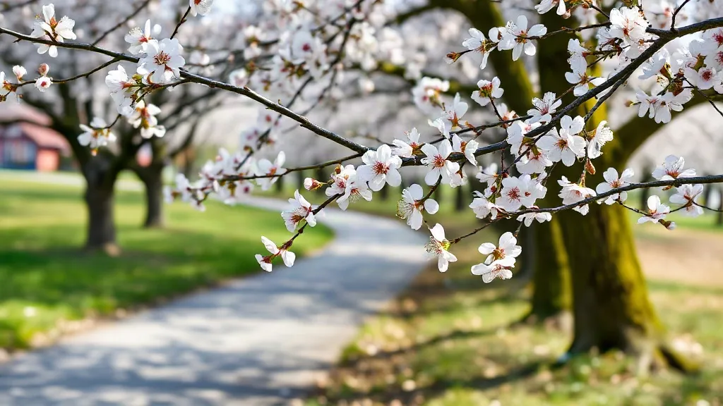 春の山々に咲く美しい桜の景色
